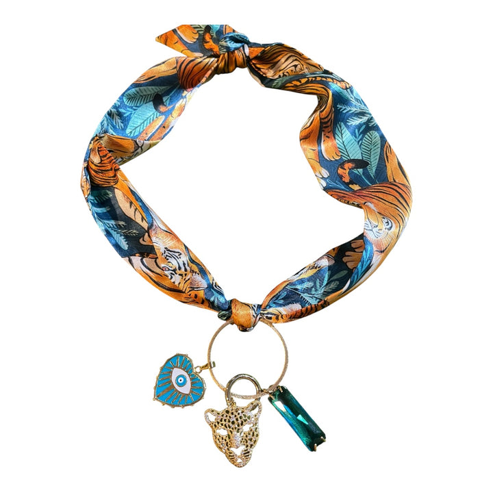 Scarf Charm Necklace-Teal Tiger