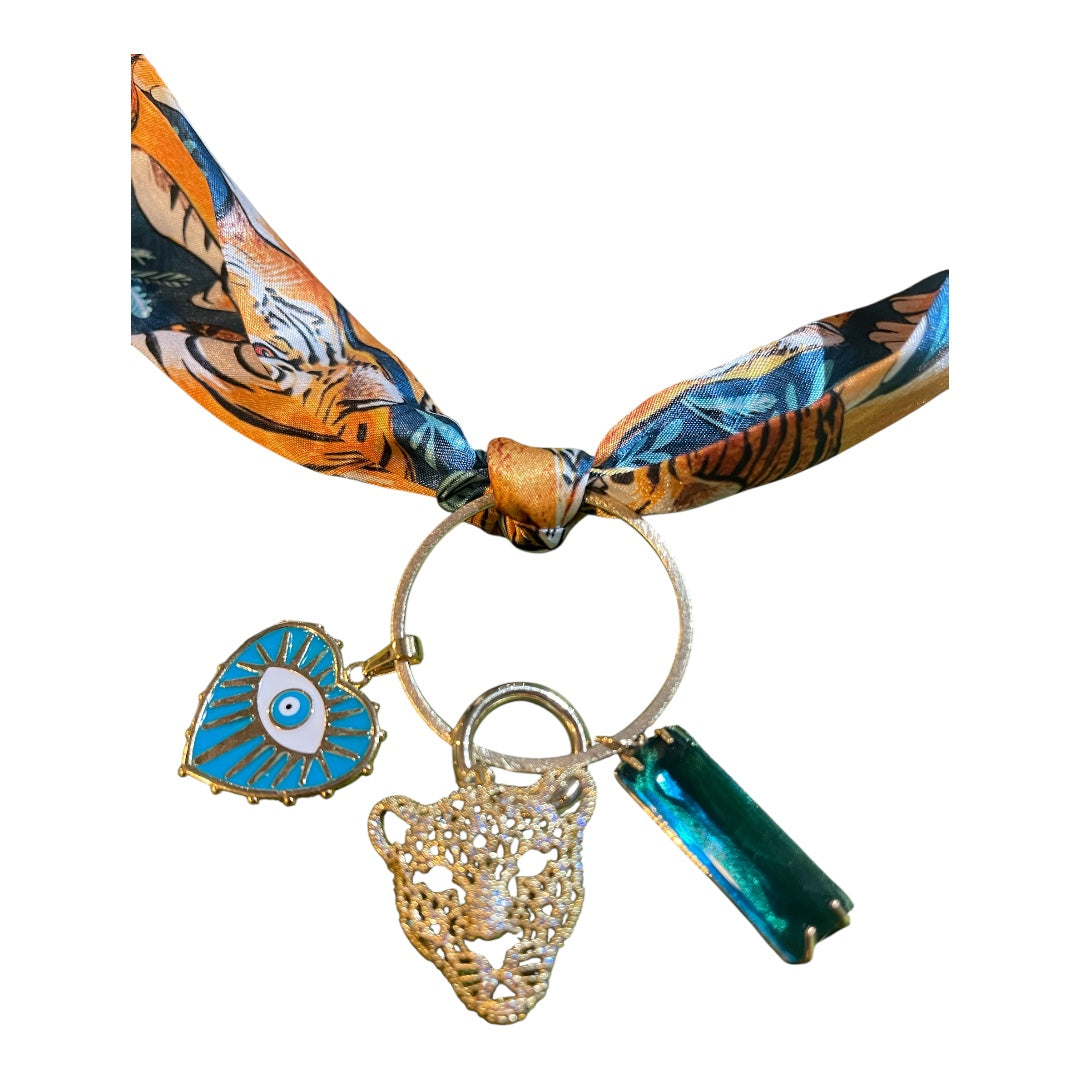 Scarf Charm Necklace-Teal Tiger