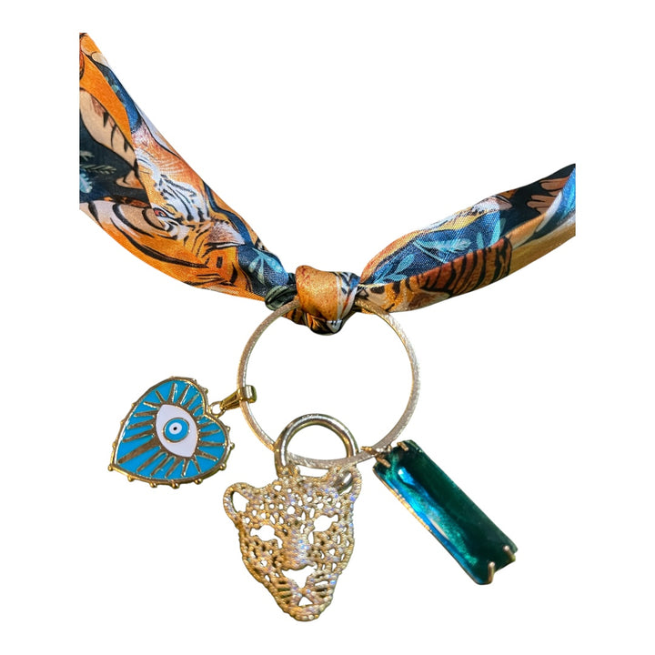 Scarf Charm Necklace-Teal Tiger