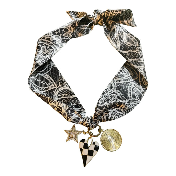 Scarf Charm Necklace-Harlequin Black and White