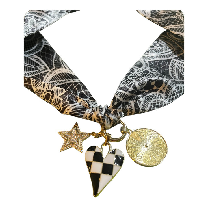 Scarf Charm Necklace-Harlequin Black and White