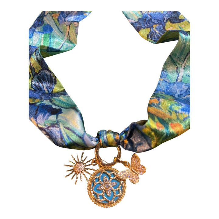 Scarf Charm Necklace-Blue Iris