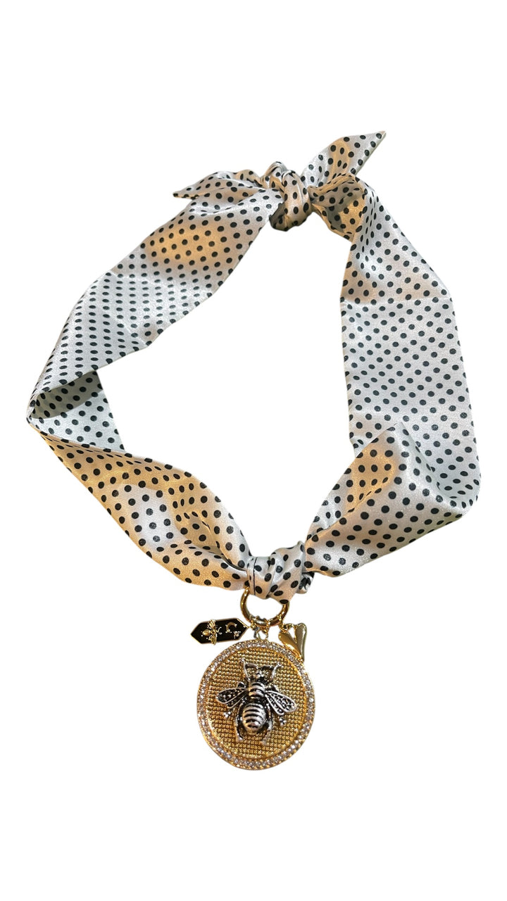 Scarf Charm Necklace-Polka Dots Black and White