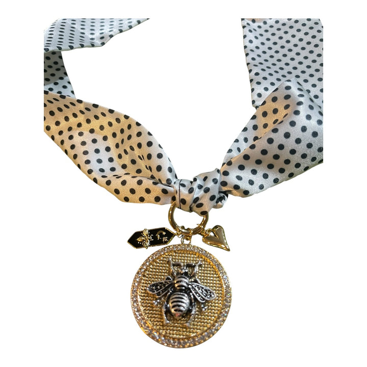 Scarf Charm Necklace-Polka Dots Black and White