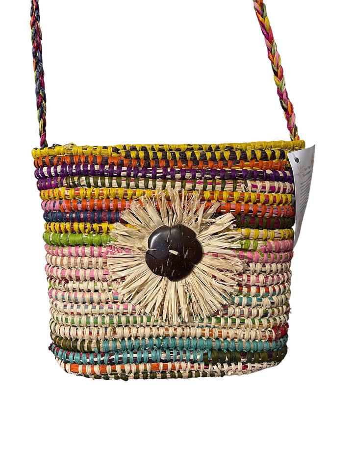 Crochet Straw Cross Body Bag with Flower Detail
