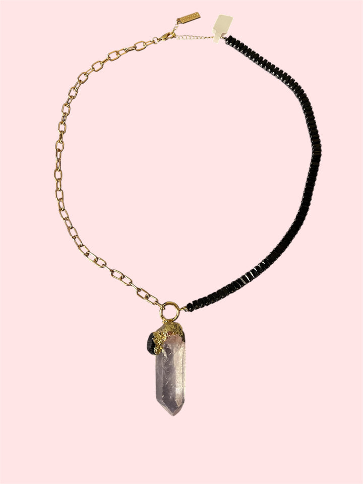 White Quartz and Black Tourmaline Necklace