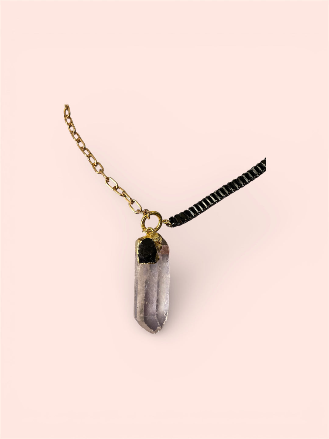 White Quartz and Black Tourmaline Necklace