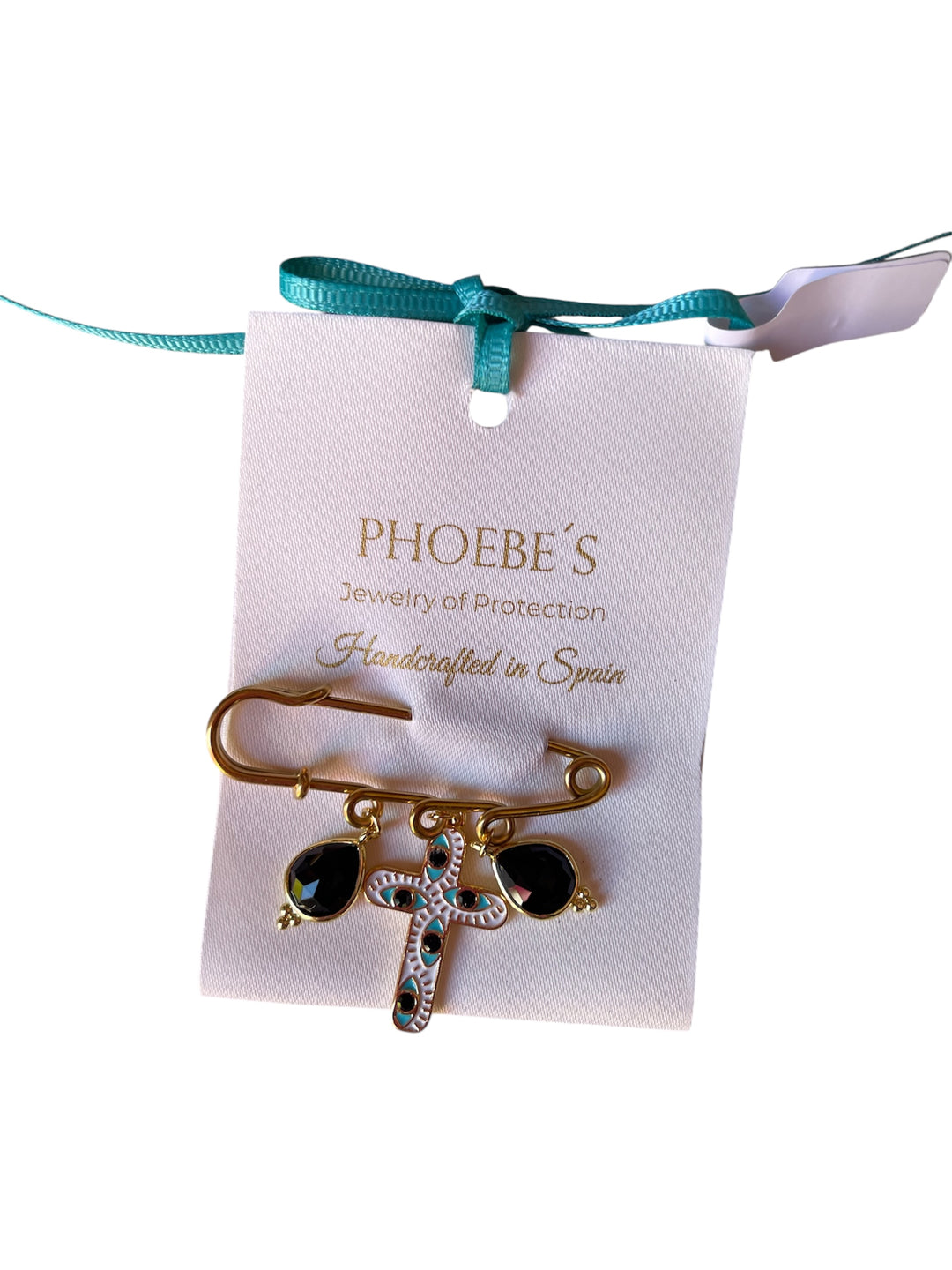 Brooch, Cross Eyed Evil Eye with Onyx Drops