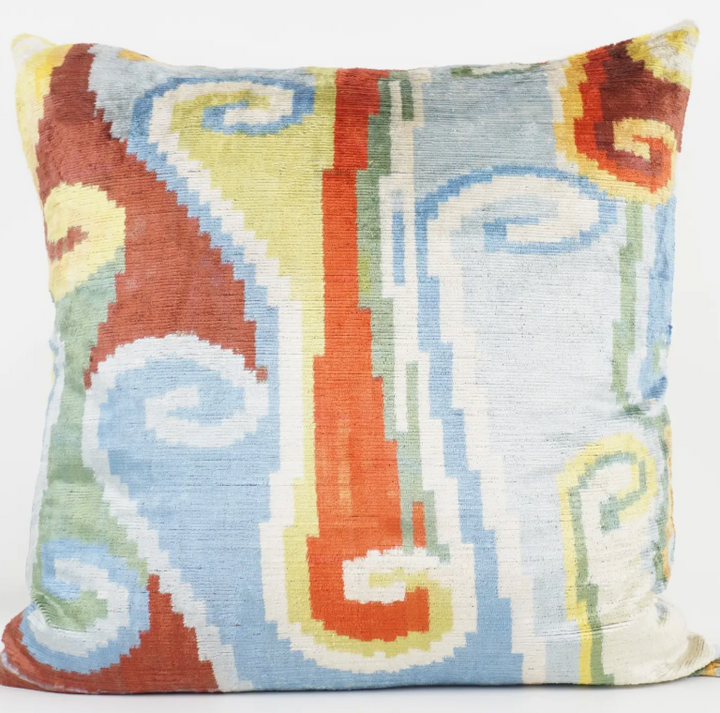 Modern 100% silk velvet Ikat throw pillow-24"x24"