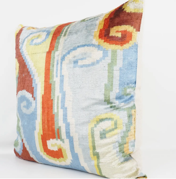 Modern 100% silk velvet Ikat throw pillow-24"x24"