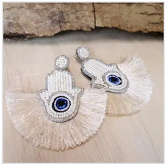 Hamsa Fan Earrings-white
