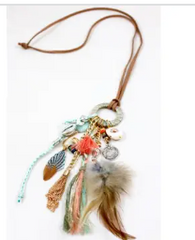 Feather and Leather Charm Necklace