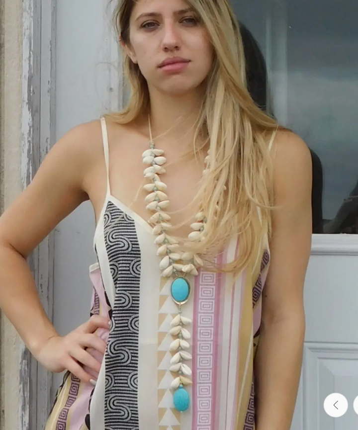 Chunky Shell and Turquoise Lariat Necklace