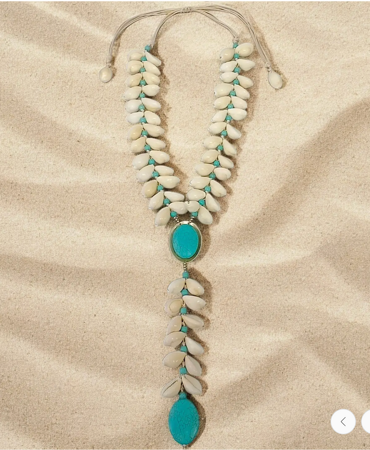Chunky Shell and Turquoise Lariat Necklace