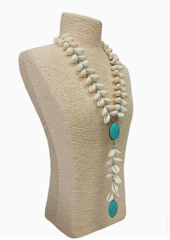 Chunky Shell and Turquoise Lariat Necklace