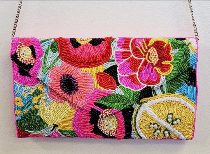 Beaded Art Clutch Purse-Aloha Floral