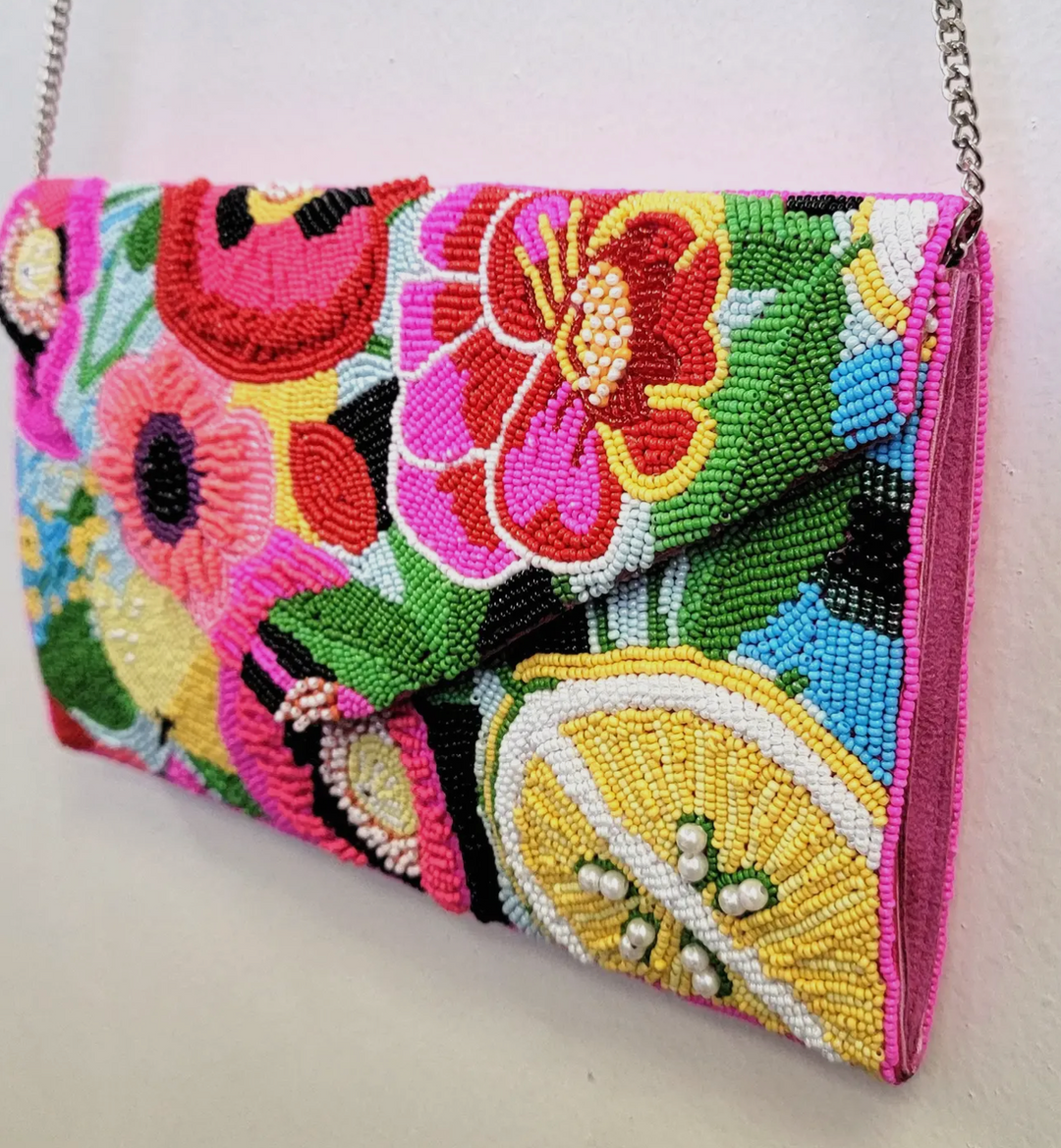 Beaded Art Clutch Purse-Aloha Floral
