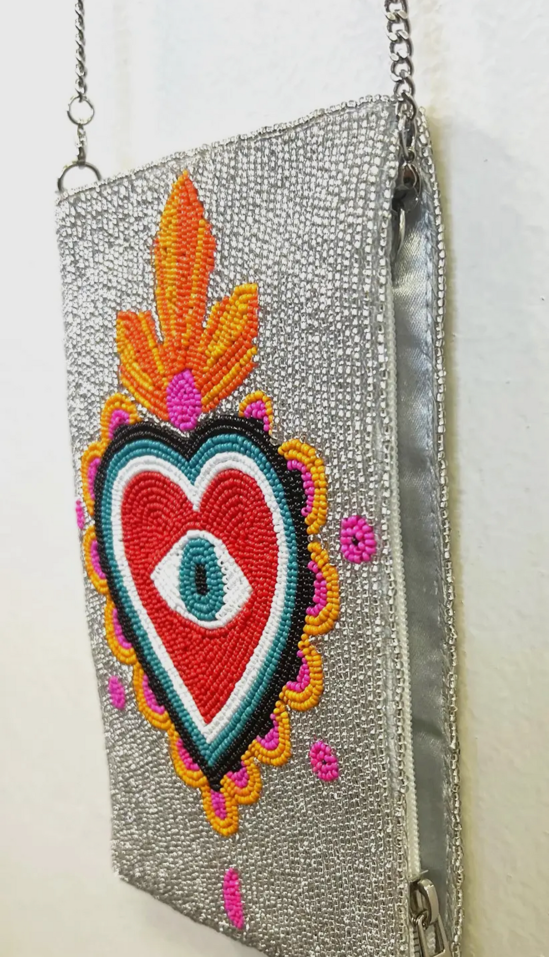Cell Phone Crossbody Beaded Bag-Heart