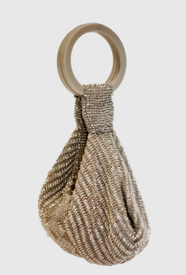 Hand Crocheted and Beaded Wristlet Purse-Silver