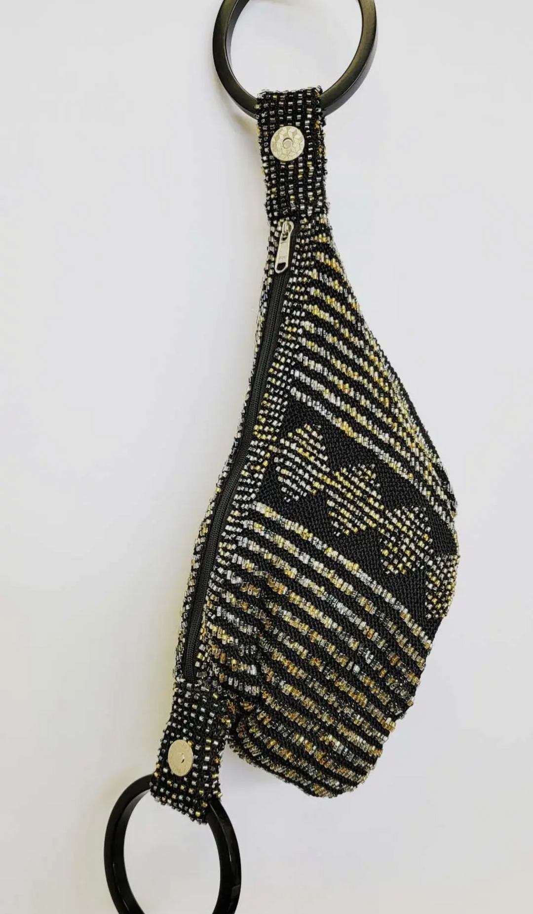 Hand Crocheted and Beaded Wristlet Purse-Silver