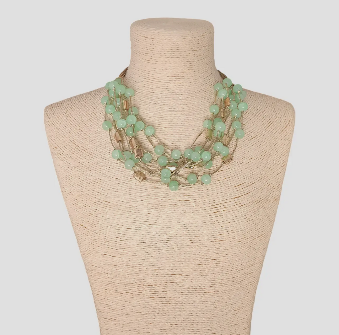 Jade Green Multi Strand Beaded Statement Necklace