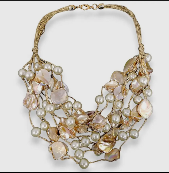 Chunky Shell Statement Neckace with Pearls and Shells