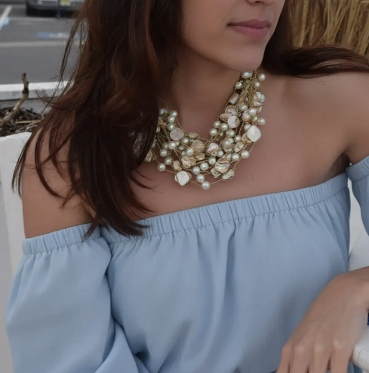 Chunky Shell Statement Neckace with Pearls and Shells