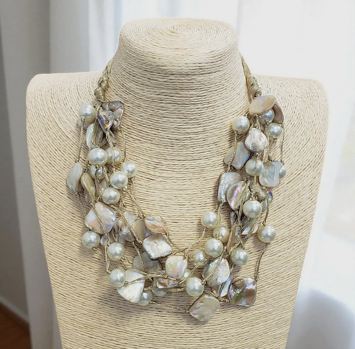 Chunky Shell Statement Neckace with Pearls and Shells