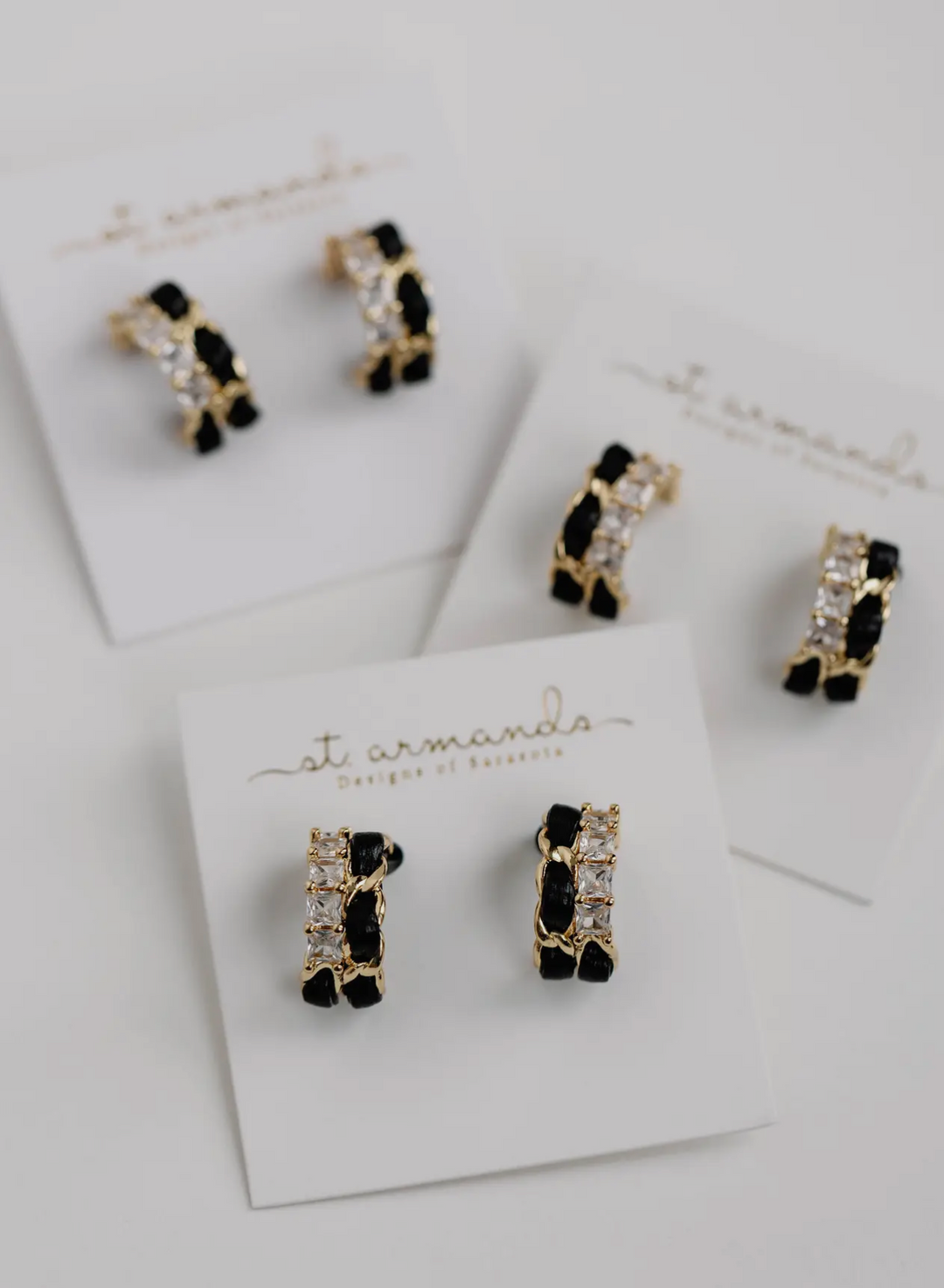 Black and Diamond Vintage Wrapped Leather Statement Hoop Earrings