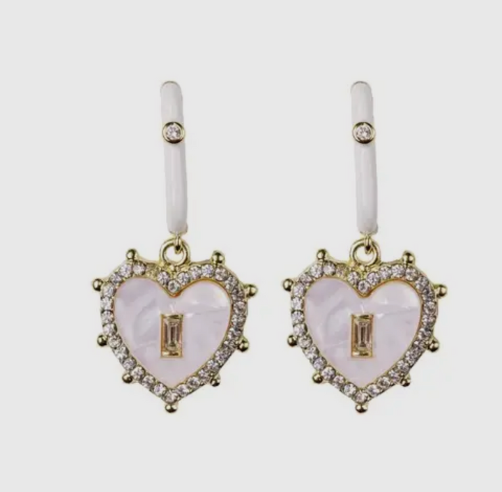 Diamond Capri Heart Drop Charm Earrings