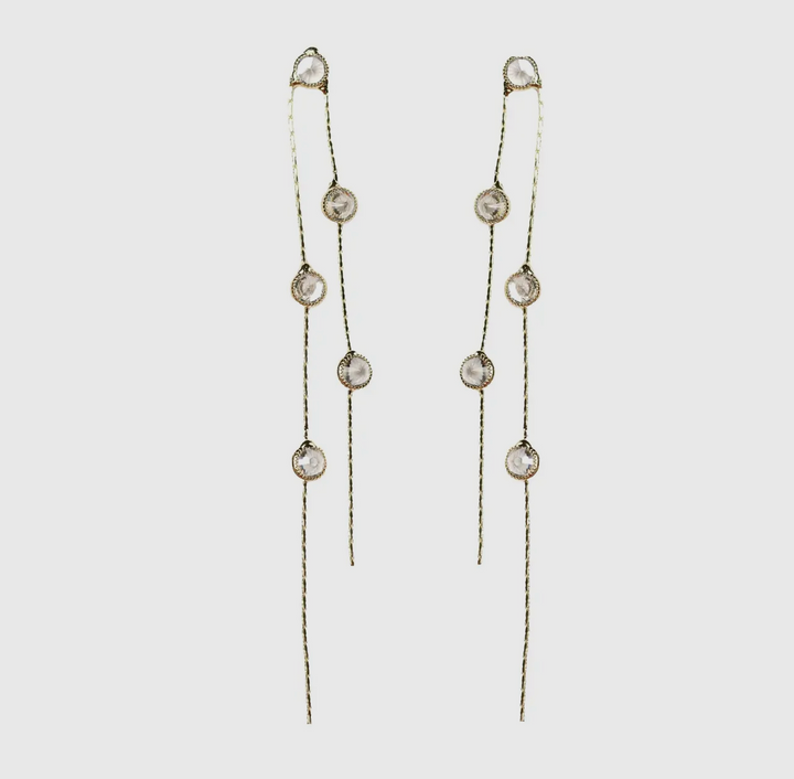 Gold and Crystal Minimalist Duster Drop Earrings
