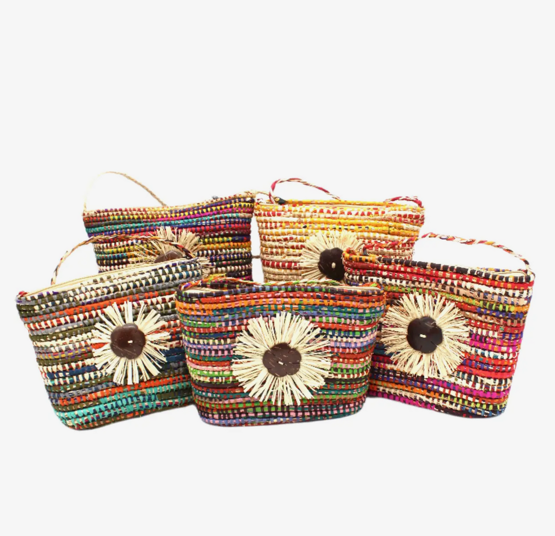 Crochet Straw Cross Body Bag with Flower Detail