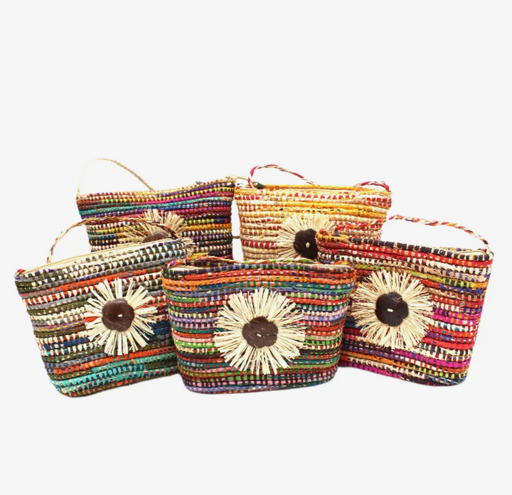 Crochet Straw Cross Body Bag with Flower Detail