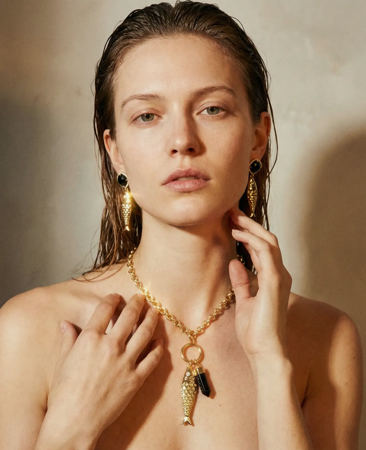 Black Agate Fish Necklace