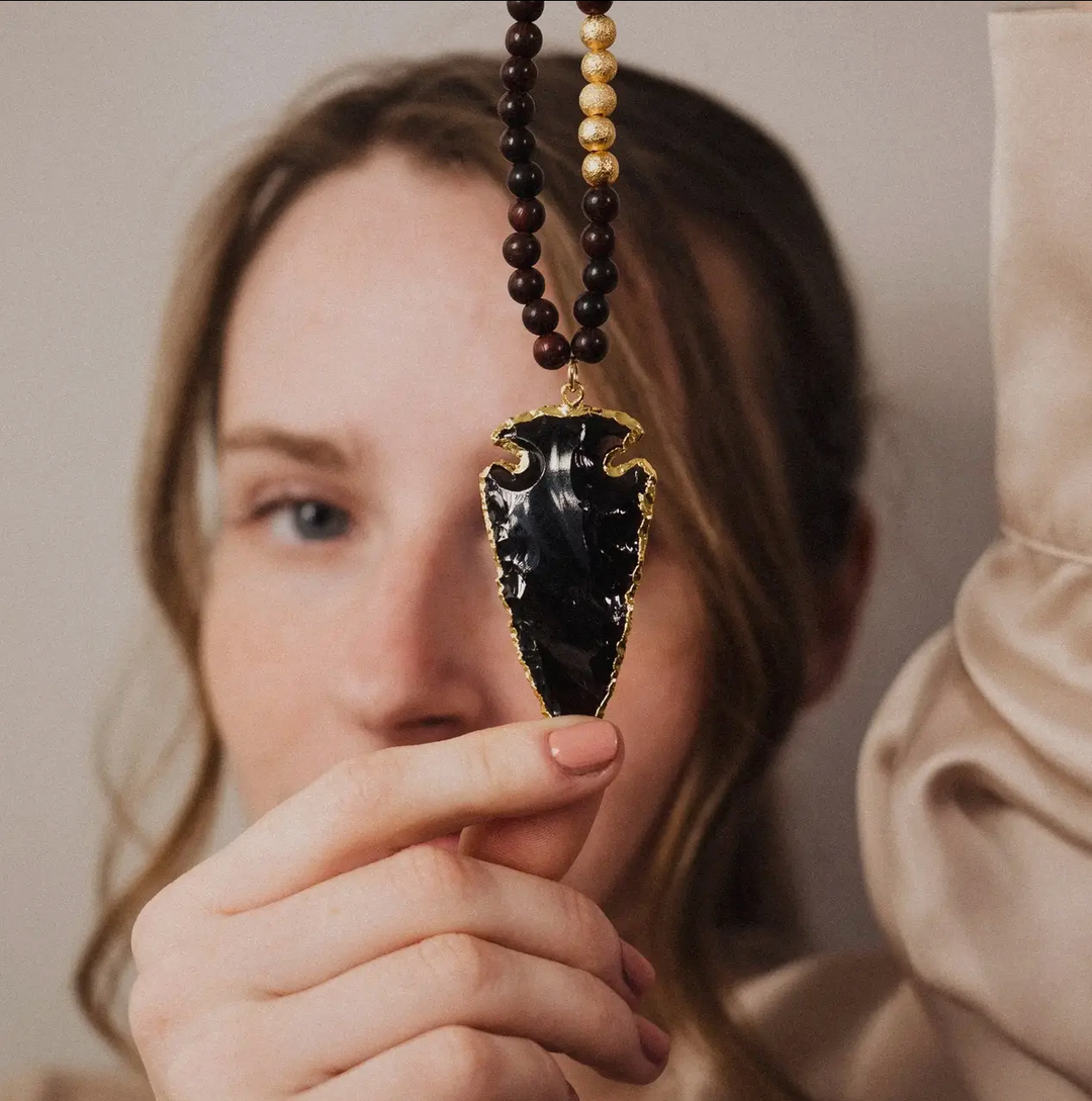 Natural Obsidian Arrowhead Necklace