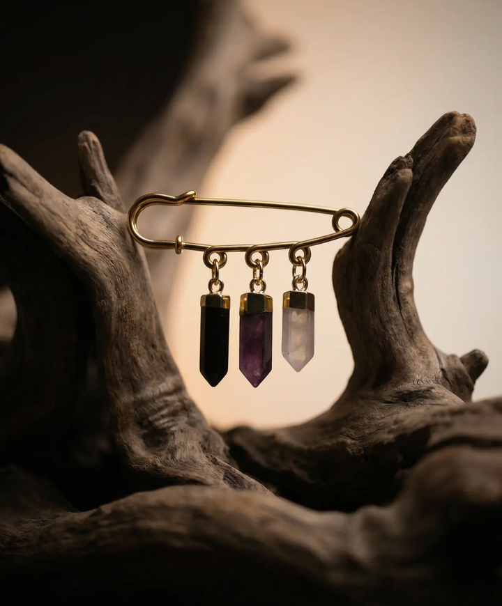 Brooch- Black Agate, Amethyst & Quartz
