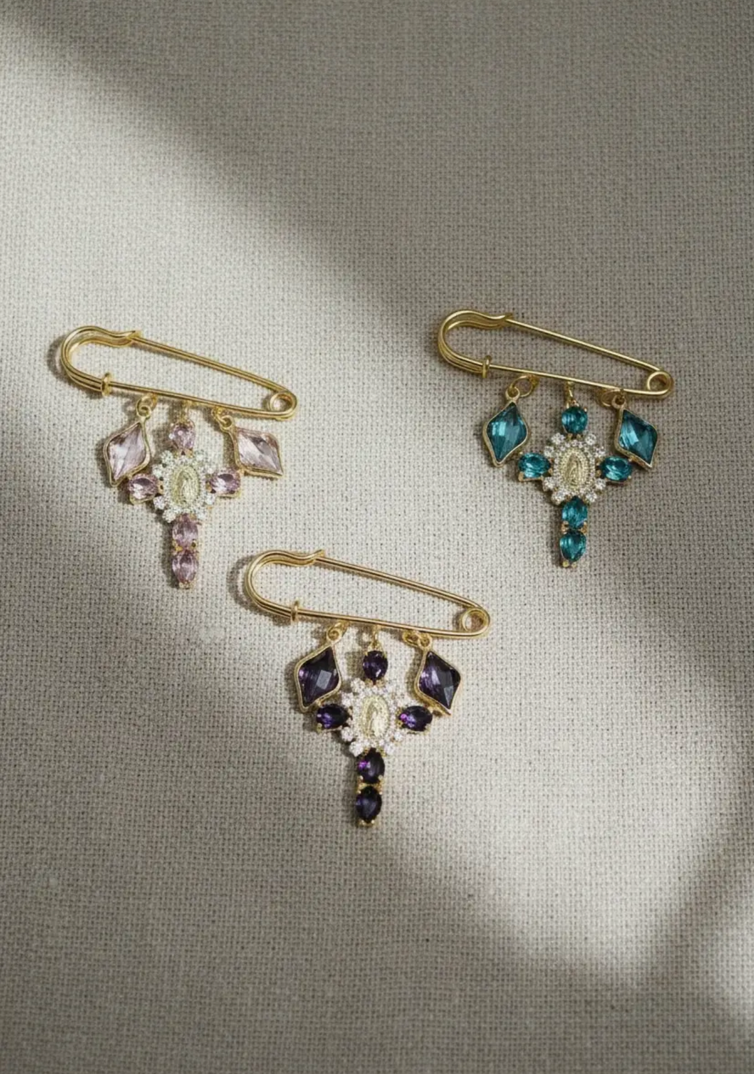 Brooch, Golden Cross with Purple Gems