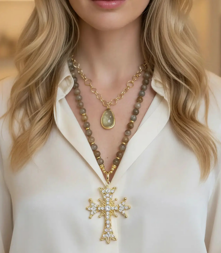 Labradorite Beaded Cross Necklace