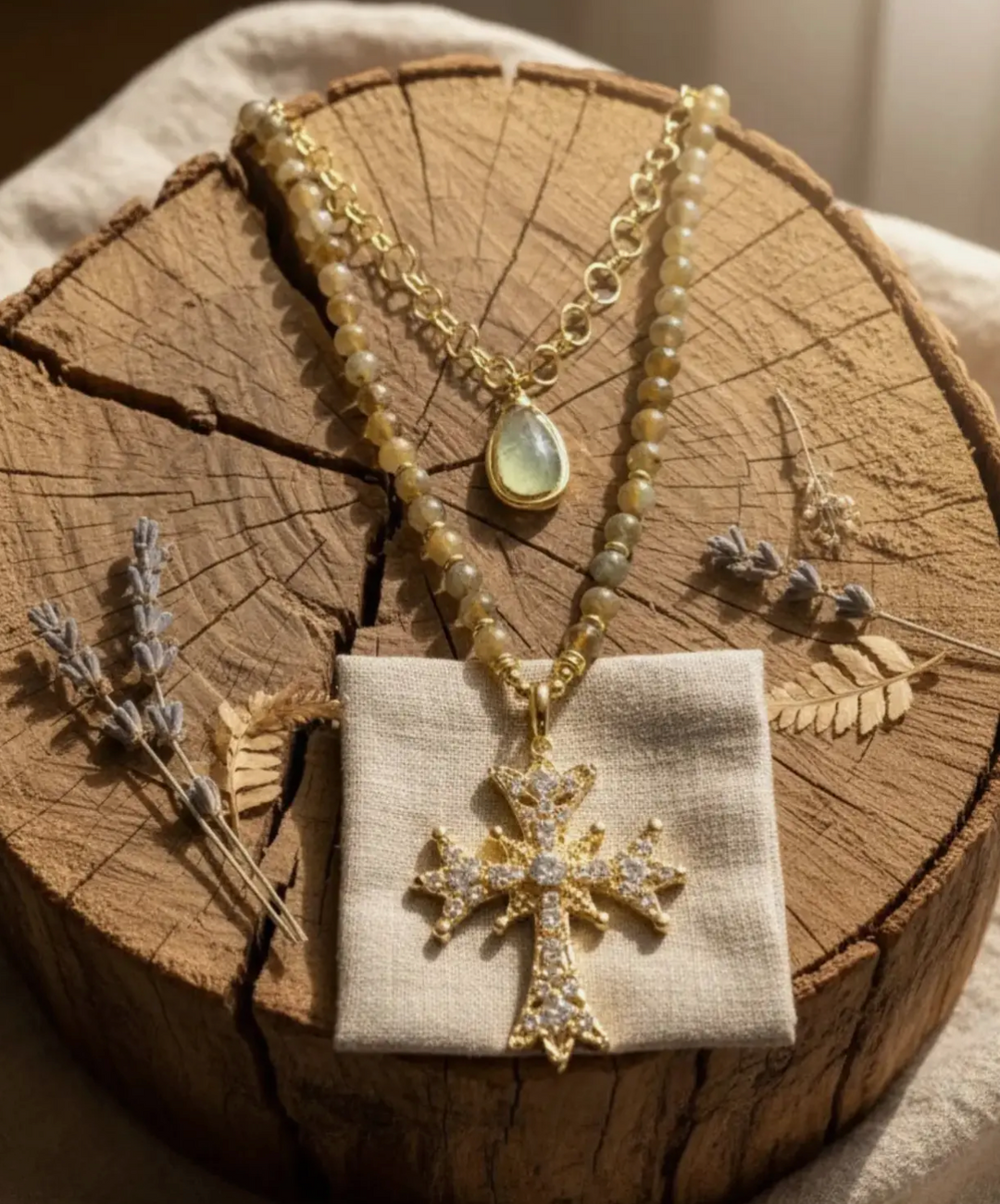 Labradorite Beaded Cross Necklace