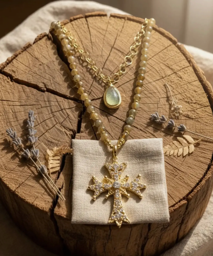 Labradorite Beaded Cross Necklace
