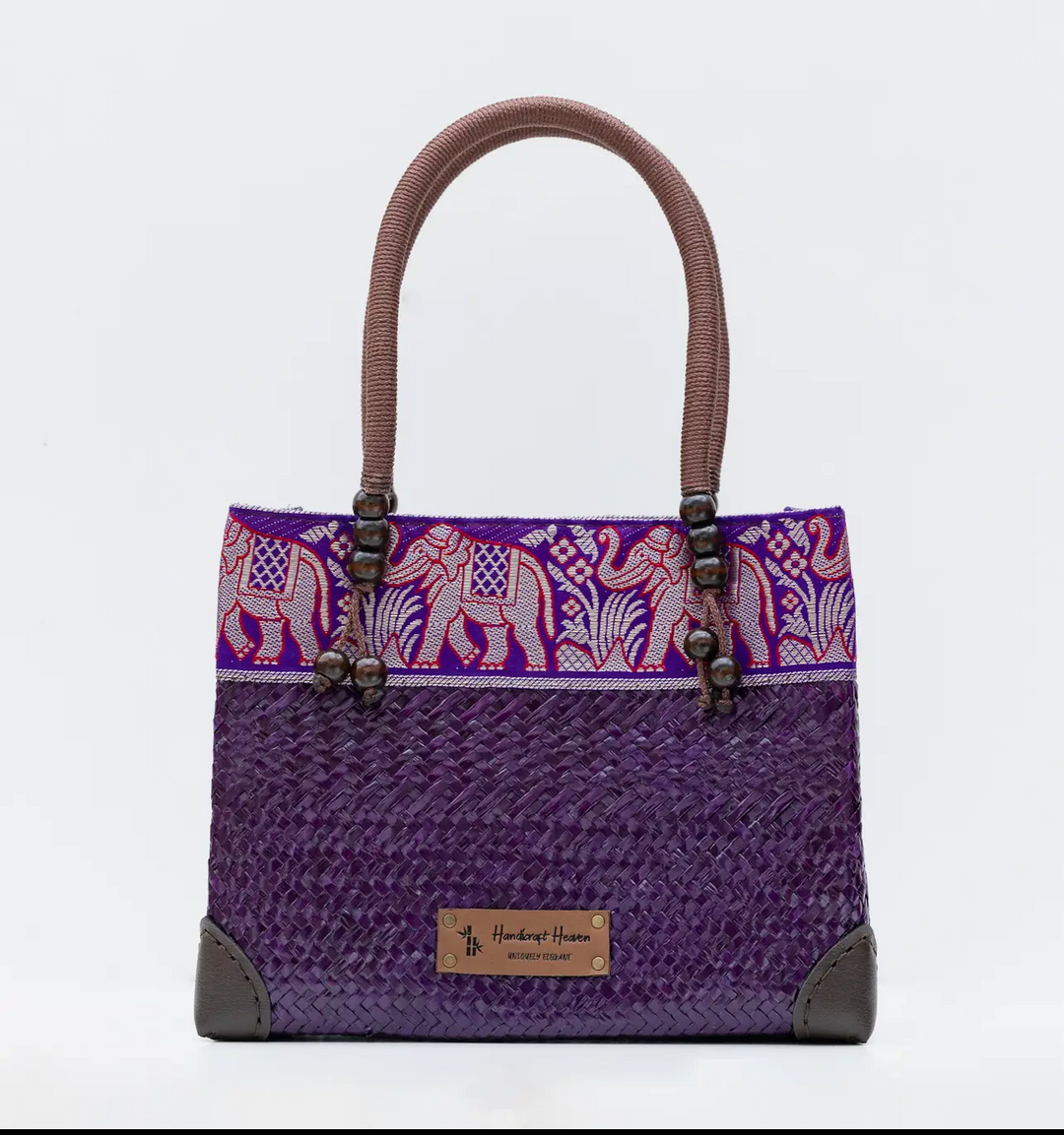 Hand Woven Straw Tote Bag/Purse-Grape