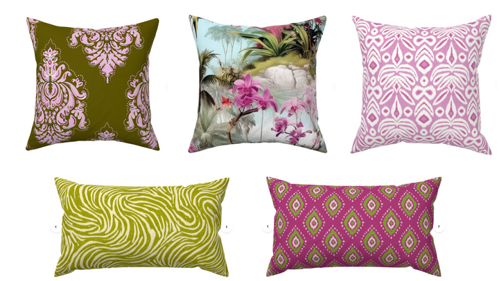 Custom Made Designer Throw Pillow-Orchid Heaven Ikat