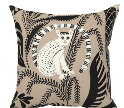 Custom Made Designer Throw Pillow-Lemur Jungle