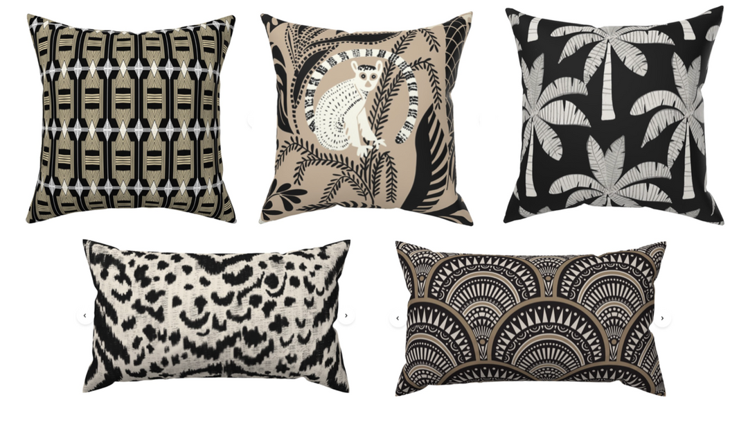 Custom Designer Throw Pillow-Lemur Jungle Tribal