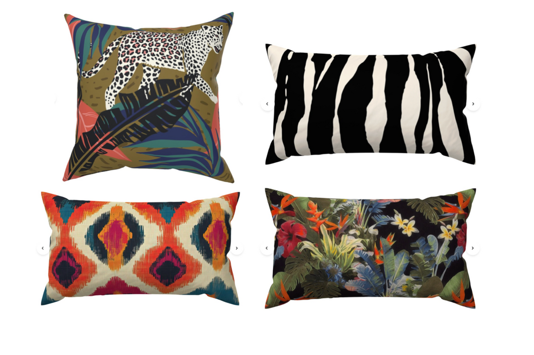 Custom Designer Throw Pillow-Snow Leopard Ikat