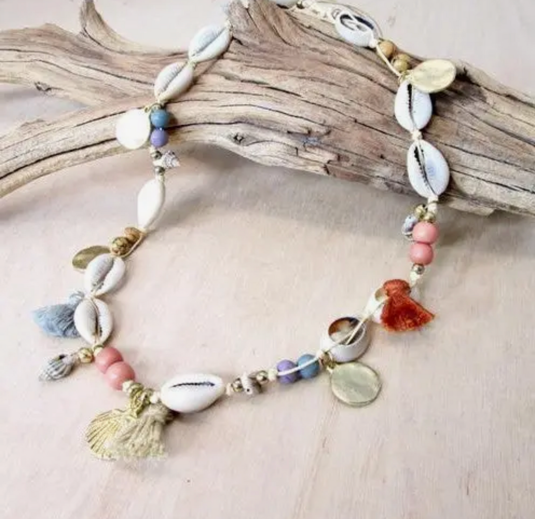 Cowrie Shell and Tassel Choker