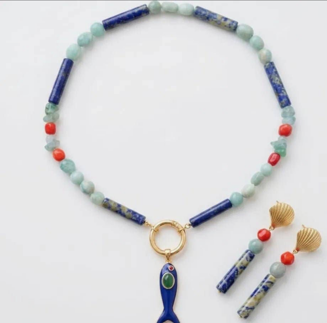 Hand made in Italy Lapis, Amazonite, Aventurine Necklace