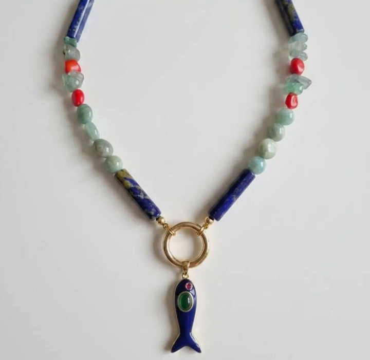 Hand made in Italy Lapis, Amazonite, Aventurine Necklace