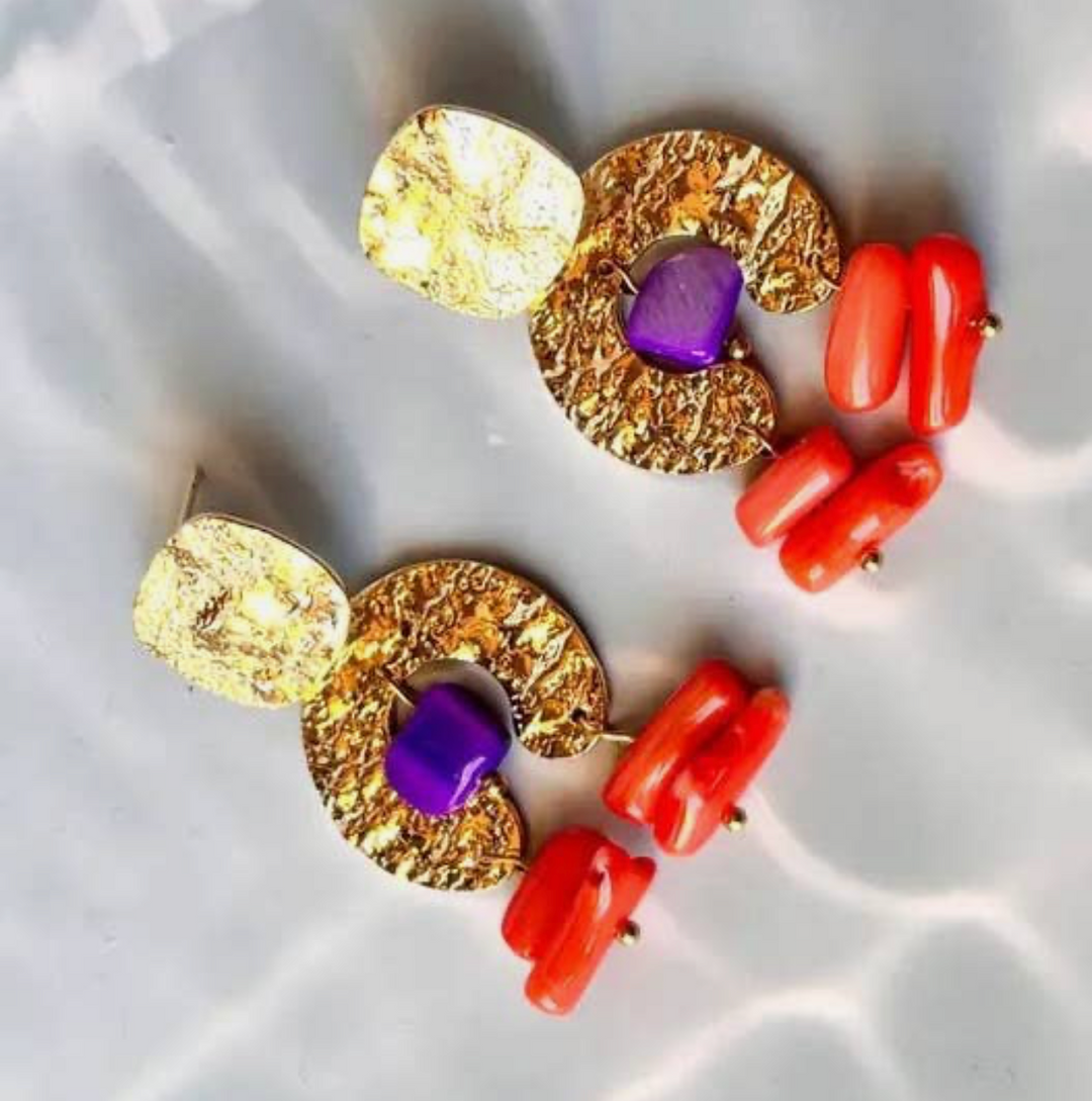 Coral Sunset Arches Earrings 18K gold made in Italy
