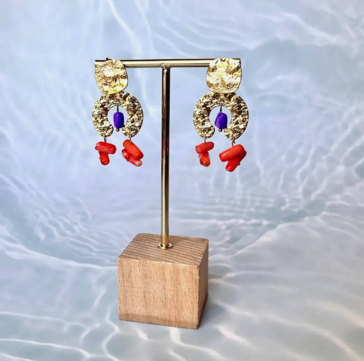 Coral Sunset Arches Earrings 18K gold made in Italy